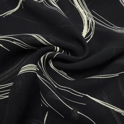 Fabric 100% viscose chiffon georgette with abstract circles geometric pattern design black vanilla-sand blouse fabric dress fabric