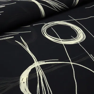 Fabric 100% viscose chiffon georgette with abstract circles geometric pattern design black vanilla-sand blouse fabric dress fabric