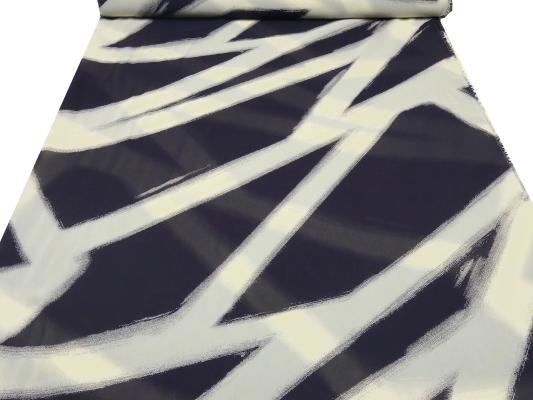 Fabric 100% viscose chiffon georgette with abstract geometric pattern design navy blue vanilla sand blouse fabric dress fabric