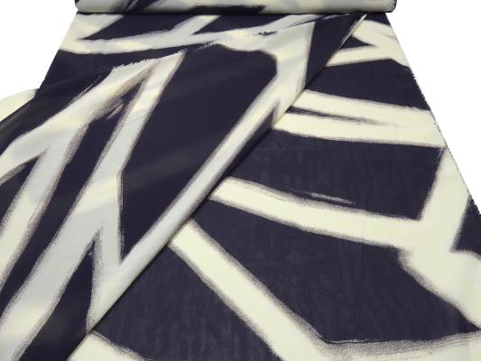 Fabric 100% viscose chiffon georgette with abstract geometric pattern design navy blue vanilla sand blouse fabric dress fabric