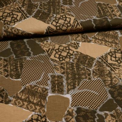 Stoff Viskose Jersey Patchwork Strickmuster braun beige camel grau Kleiderstoff