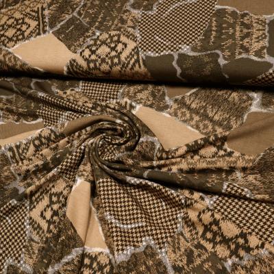 Stoff Viskose Jersey Patchwork Strickmuster braun beige camel grau Kleiderstoff