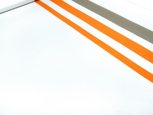 Stoff Viskose Jersey mit Bordendruck Blockstreifen orange taupé weiß Kleiderstoff