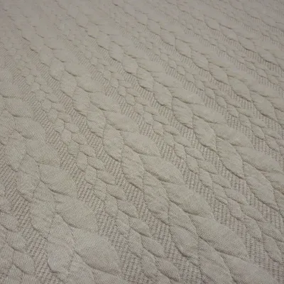 Fabric: Cable-Knit Jacquard Cable Pattern Jersey, Sold by the Meter, Solid Color, Natural Beige, Dress Fabric, Children's Fabric