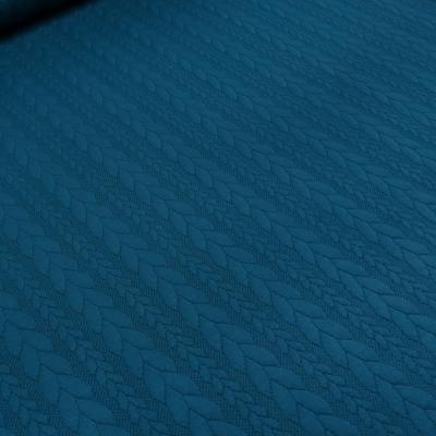Stoff Zopfstrick Jacquard Zopfmuster Jersey Meterware uni einfarbig petrol Kleiderstoff Kinderstoff