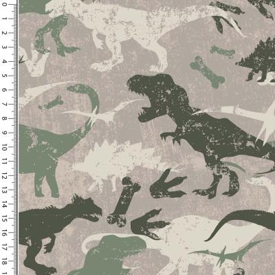 Fabric cotton sweatshirt fabric dinos dinosaur design taupé beige olive green children's fabric dress fabric
