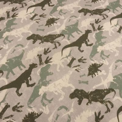 Fabric cotton sweatshirt fabric dinos dinosaur design taupé beige olive green children's fabric dress fabric