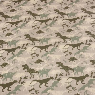 Fabric cotton sweatshirt fabric dinos dinosaur design taupé beige olive green children's fabric dress fabric