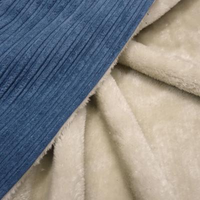 Stoff Cord mit Faux Fellabseite jeans blau Breitcord Jackenstoff Mantelstoff