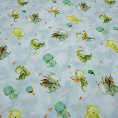 Fabric cotton french terry sweatshirt fabric summer sweat cute dragons green blue colorful dress fabric children's fabric