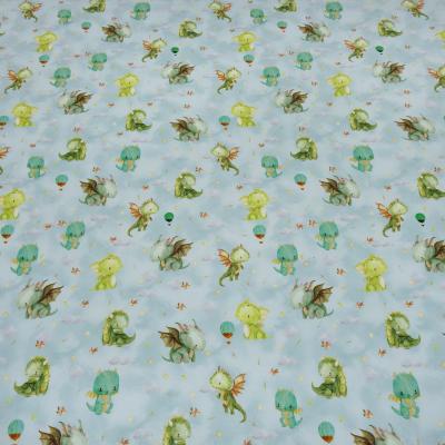 Fabric cotton french terry sweatshirt fabric summer sweat cute dragons green blue colorful dress fabric children's fabric