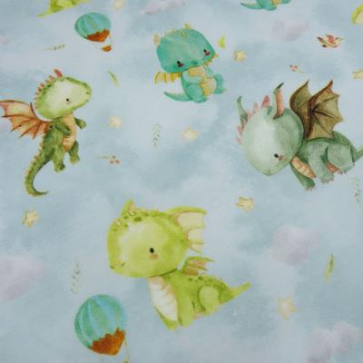 Fabric cotton french terry sweatshirt fabric summer sweat cute dragons green blue colorful dress fabric children's fabric