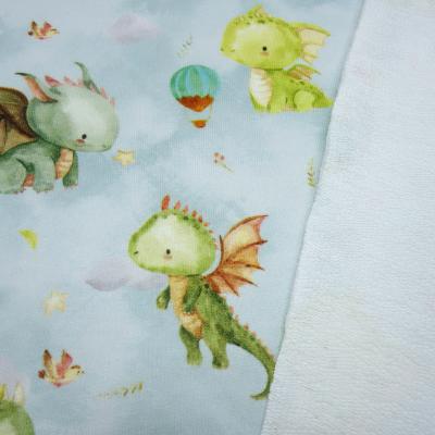 Fabric cotton french terry sweatshirt fabric summer sweat cute dragons green blue colorful dress fabric children's fabric