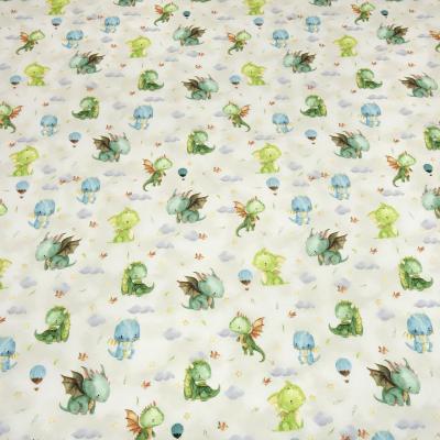 Stoff Baumwolle French Terry Sweatshirtstoff Sommersweat süße Drachen beige grün blau bunt Kleiderstoff Kinderstoff