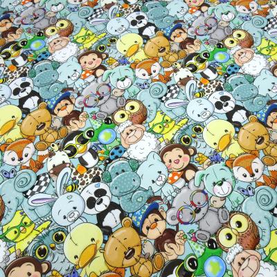 Stoff Baumwolle French Terry Sweatshirtstoff Crazy Animals Tiere mint multicolor bunt Kleiderstoff Kinderstoff