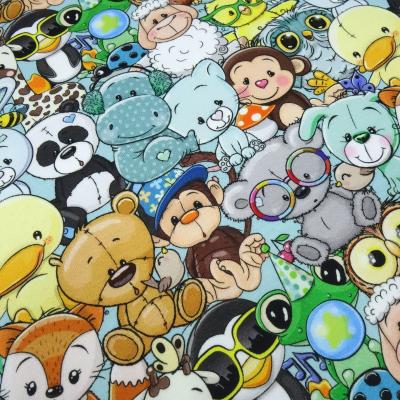 Stoff Baumwolle French Terry Sweatshirtstoff Crazy Animals Tiere mint multicolor bunt Kleiderstoff Kinderstoff