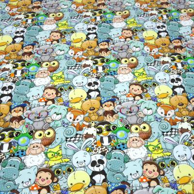 Stoff Baumwolle French Terry Sweatshirtstoff Crazy Animals Tiere mint multicolor bunt Kleiderstoff Kinderstoff