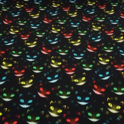 Fabric cotton jersey Ghost Cats Grinsekataze design black red turquoise yellow green children's fabric dress fabric