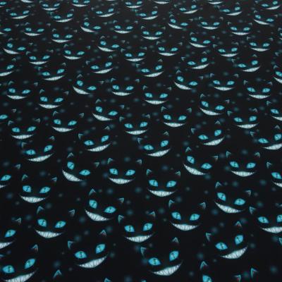 Fabric cotton jersey Ghost Cats Grinsekataze design black turquoise white colorful children's fabric dress fabric