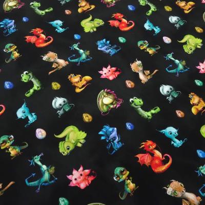 Stoff Baumwolle Jersey Cute Dragons Drachen Design schwarz grün grau blau rot bunt Kinderstoff Kleiderstoff