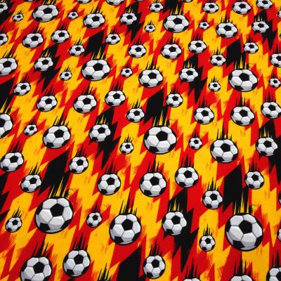 Fabric cotton jersey football soccer design black red gold white children's fabric dress fabric
