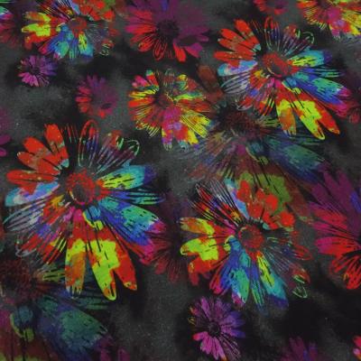 Fabric sweatshirt fabric alpine fleece offside flowers blossoms design grey black multicolor colorful children's fabric dress fabric