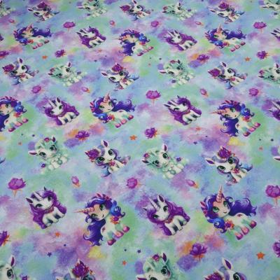 Stoff Sweatshirtstoff mit Alpenfleece Abseite Batik Einhorn Einhörner minze blau lila grün weiß orange bunt Kinderstoff Kleiderstoff