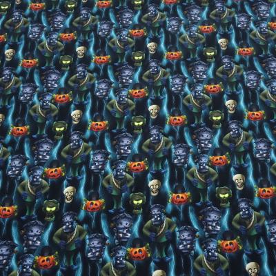 Stoff Baumwolle Jersey Halloween Zombie Kürbis Skulls Design schwarz grau orange khaki bunt Kinderstoff Kleiderstoff