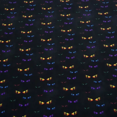 Stoff Baumwolle Jersey Cat Eyes Katzenaugen Halloween Design schwarz orange lila grün rot blau Kinderstoff Kleiderstoff