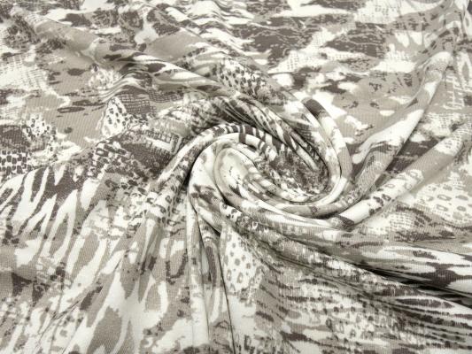 Fabric viscose jersey with abstract pattern mix design wool white taupé brown dress fabric