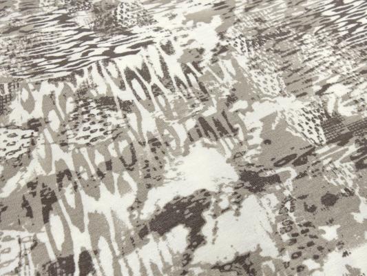 Fabric viscose jersey with abstract pattern mix design wool white taupé brown dress fabric
