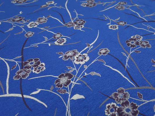 Fabric remnant 21 cm x 155 cm viscose jersey floral design royal blue brown gray white dress fabric