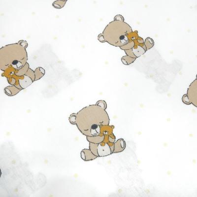 Stoff Baumwolle Popeline mit Teddy Bär Punkte Design cremeweiß braun beige bunt Kinderstoff Kleiderstoff Dekostoff