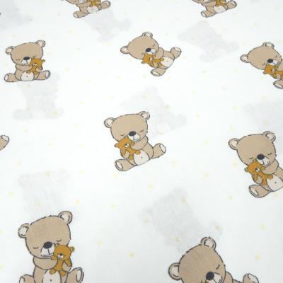 Stoff Baumwolle Popeline mit Teddy Bär Punkte Design cremeweiß braun beige bunt Kinderstoff Kleiderstoff Dekostoff