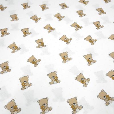 Stoff Baumwolle Popeline mit Teddy Bär Punkte Design cremeweiß braun beige bunt Kinderstoff Kleiderstoff Dekostoff