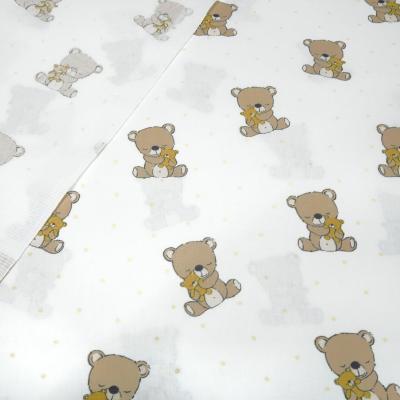 Stoff Baumwolle Popeline mit Teddy Bär Punkte Design cremeweiß braun beige bunt Kinderstoff Kleiderstoff Dekostoff