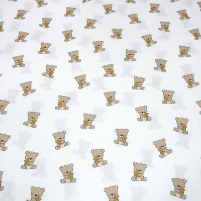 Stoff Baumwolle Popeline mit Teddy Bär Punkte Design cremeweiß braun beige bunt Kinderstoff Kleiderstoff Dekostoff