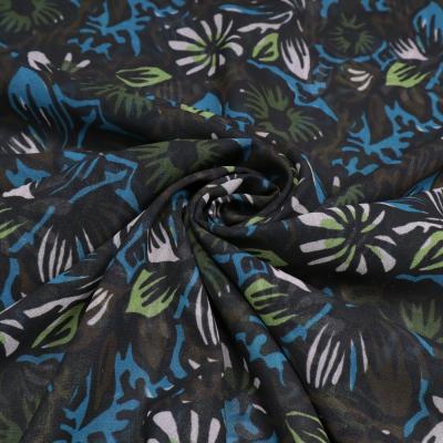 Stoff Chiffon Blusenstoff Blumenmuster Blätter Design schwarz petrol braun grün weiß Kleiderstoff