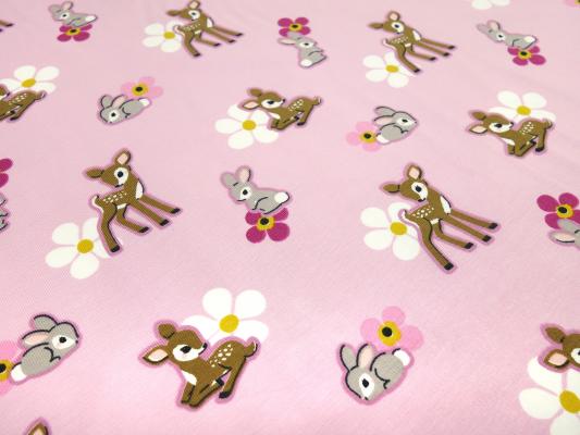 Stoff Baumwolle Jersey mit Rehe Kitz Hasen Häschen Design grau blau türkis gelb bunt Kinderstoff Kleiderstoff