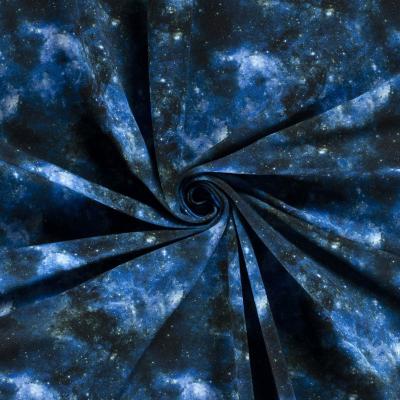 Fabric cotton sweatshirt fabric with galaxy space all space stars design blue white black children's fabric dress fabric hoodie fabric