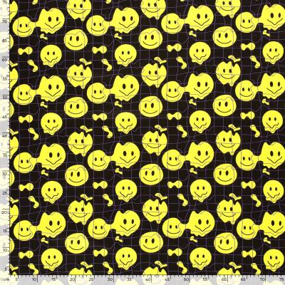Stoff Baumwolle Sweatshirtstoff smilende Gesichter Design schwarz gelb Kinderstoff Kleiderstoff Hoodiestoff