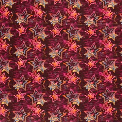 Stoff Baumwolle Sweatshirtstoff Sterne bordeaux rot orange blau pink bunt Kinderstoff Kleiderstoff