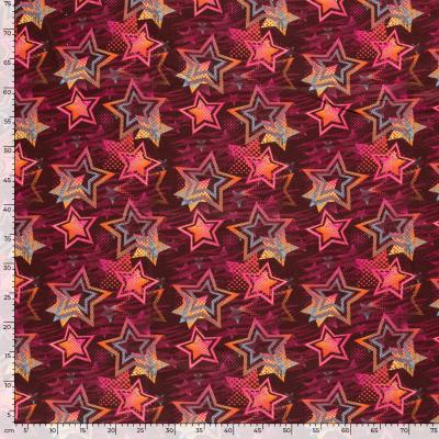 Stoff Baumwolle Sweatshirtstoff Sterne bordeaux rot orange blau pink bunt Kinderstoff Kleiderstoff