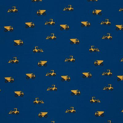 Fabric cotton jersey excavator truck construction site vehicles blue yellow black children's fabric clothing fabric