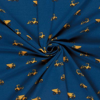 Fabric cotton jersey excavator truck construction site vehicles blue yellow black children's fabric clothing fabric