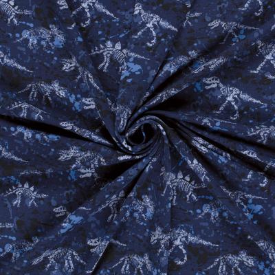 Stoff Baumwolle French Terry Sommersweatshirtstoff Dino Dinosaurier Design blau grau schwarz Kinderstoff Kleiderstoff