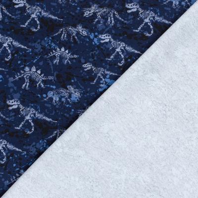 Stoff Baumwolle French Terry Sommersweatshirtstoff Dino Dinosaurier Design blau grau schwarz Kinderstoff Kleiderstoff