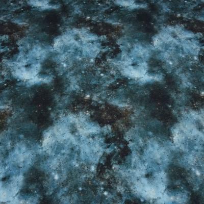 Cotton sweatshirt fabric with galaxy space all space stars design blue cyan black colorful children's fabric clothing fabric hoodie fabric