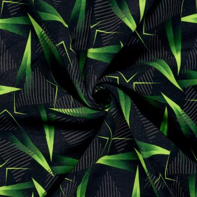 Stoff Baumwolle Sweatshirtstoff mit abstrakten geometrischen Design schwarz neongrün grau Kinderstoff Kleiderstoff