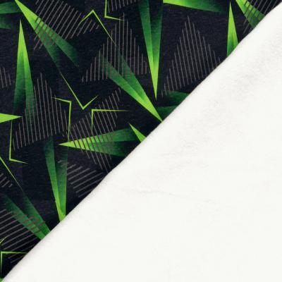 Stoff Baumwolle Sweatshirtstoff mit abstrakten geometrischen Design schwarz neongrün grau Kinderstoff Kleiderstoff